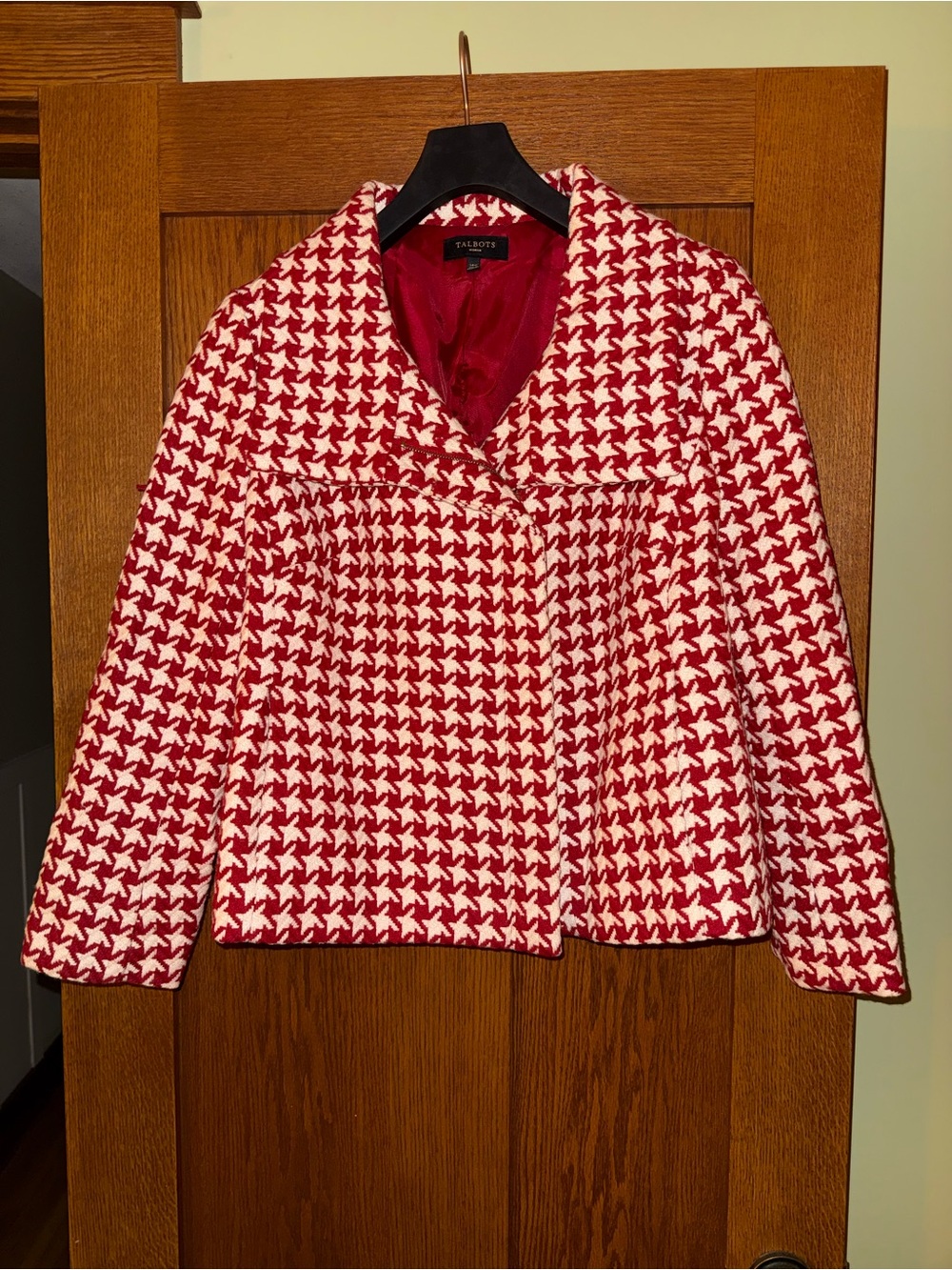 Talbots Woman 14W Red & Ivory Houndstooth Wool Blend Jacket